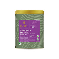 LUXMI Estates Sleep Tea With Valerian Root 50 gram Tin Pack, With Chamomile, Lavender & Valerian Root | Caffeine Free Tea Bags For Insomnia Anxiety & Stress Relief, Relaxation, Restful and Peaceful Sleep With Wellness Herbal Tea, 25 Cups