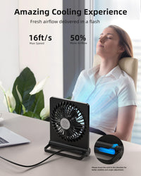 Koonie USB Fan, Strong Wind Ultra Quiet Small Desk Fan 220° Tilt Folding 3 Speeds Adjustable USB-C Corded Powered Personal Fan for Home Office Desktop Black Black without Battery 5.7in