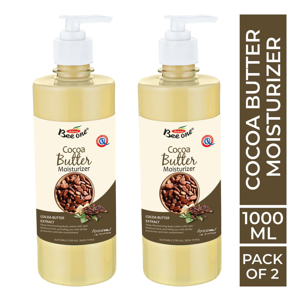 Bee One 24 hr Moisture Lock Body Lotion, for Soft and Supple Skin(Pack of 2) | 1000ml x 2= 2000ml (Cocoa Butter)