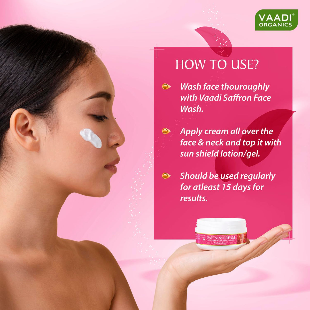 Vaadi Herbals Fairness Cream, Saffron Aloe Vera and Turmeric Extracts, 30g x 3