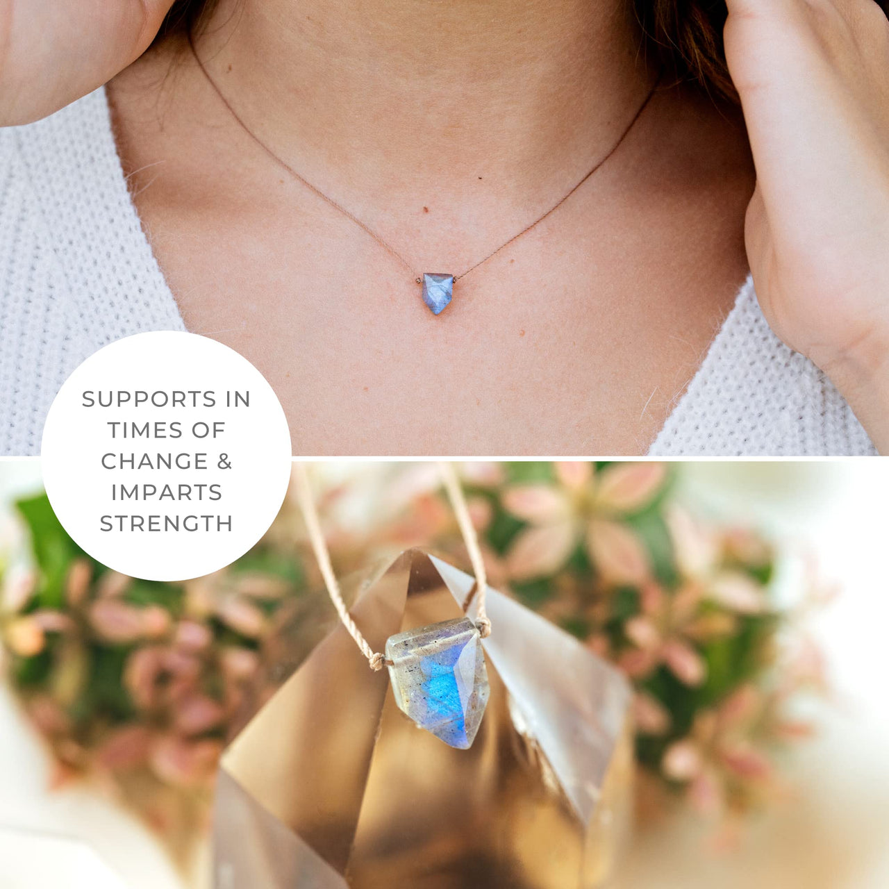 SoulKu Empowering Necklace, Empowering Jewelry With Healing Crystal, Inspirational Necklace For Strong Women, Mom & Sister, 16" Cord with 2" Sterling Silver Extender (Labradorite) Labradorite