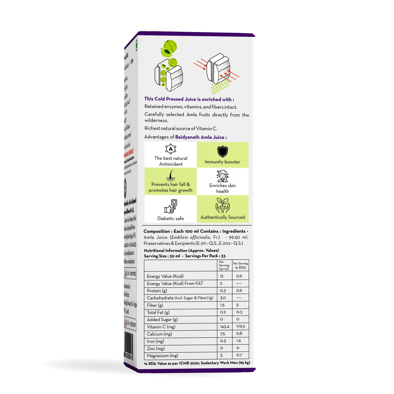 Baidyanath Asli Ayurved Amla Juice 1L - Cold-Pressed, Pure & Natural Amla Juice, Rich In Vitamin C, Supports Immunity & Digestion