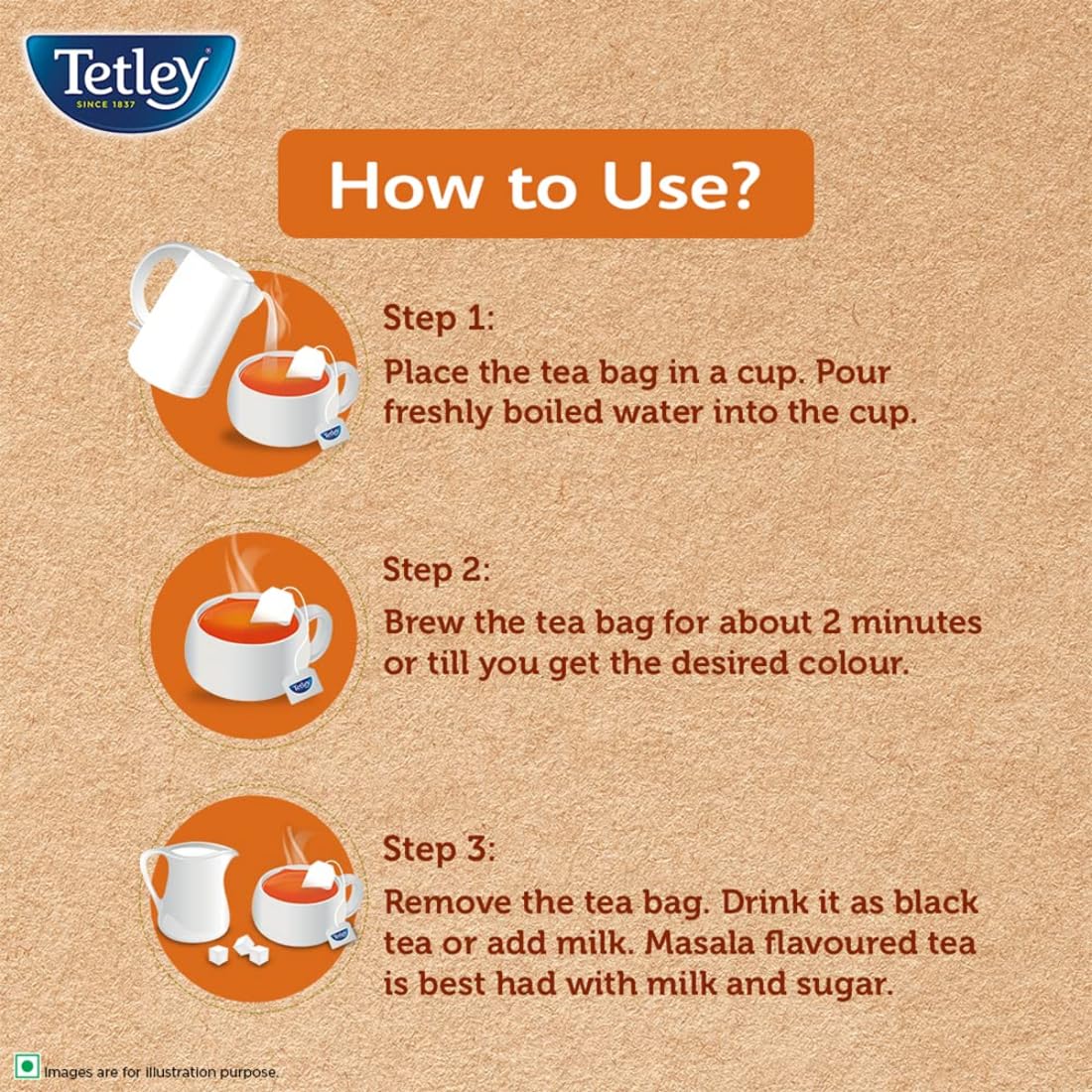 Tetley | Masala Chai With Natural Flavour | Black Tea | 50 Tea Bags, 100 Grams