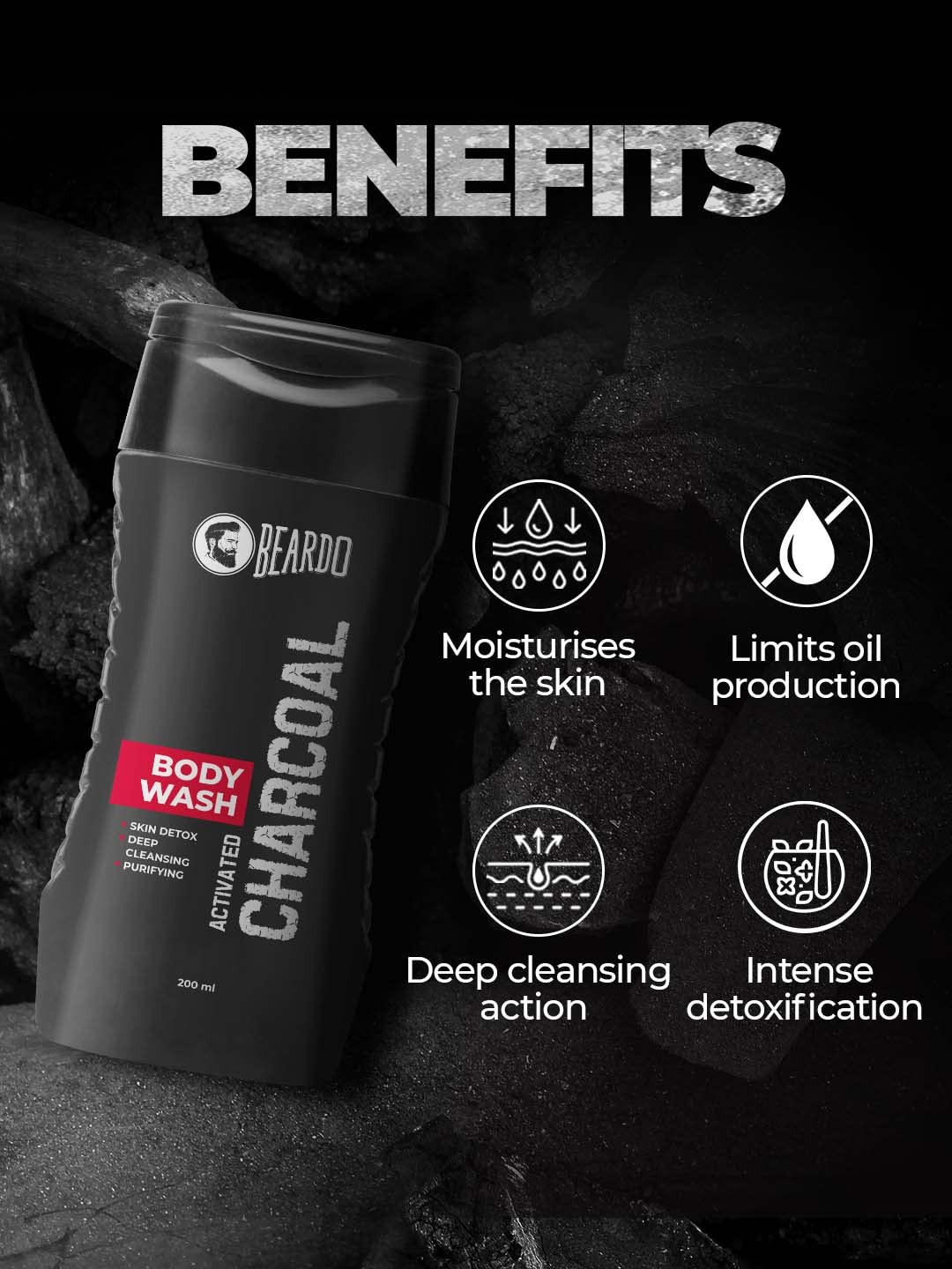Beardo Activated Charcoal Facewash & Bodywash Combo |Deep Pore Cleansing|Removes Dirt & Impurities|Pollution Damage Control|Oil Control|For Men 100ml