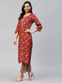 ANNI DESIGNER Women's  Cotton Blend Printed Straight Kurta with Pants