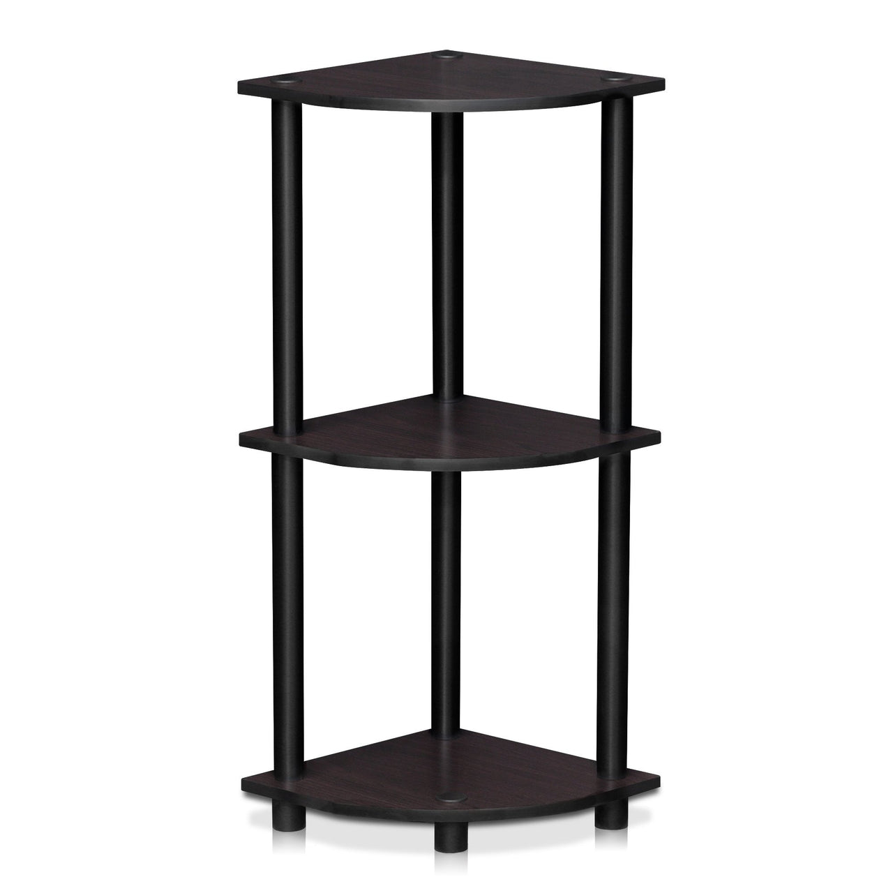 Furinno Turn-N-Tube 4-Tier Corner Display Rack Multipurpose Shelving Unit, Dark Brown Grain/Black 4-Tier Round Tube
