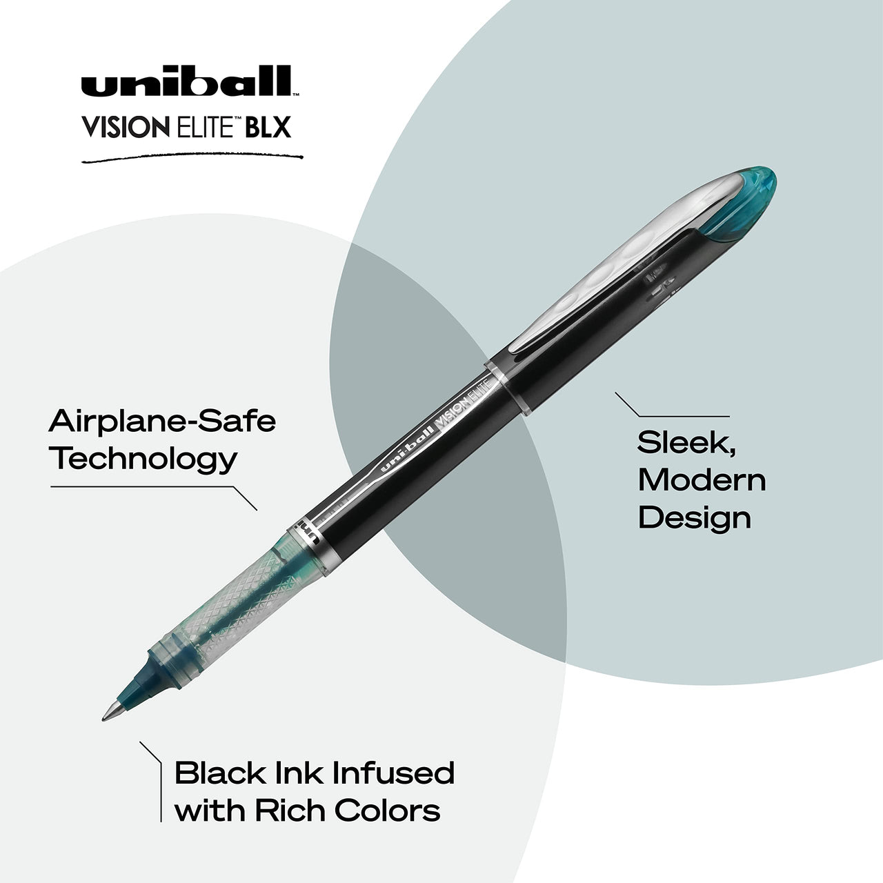 Uniball Vision Elite BLX Rollerball Pens, Blue/Black Pens Pack of 12, Micro Pens with 0.5mm Ink Black Pen