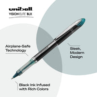 Uniball Vision Elite BLX Rollerball Pens, Blue/Black Pens Pack of 12, Micro Pens with 0.5mm Ink Black Pen