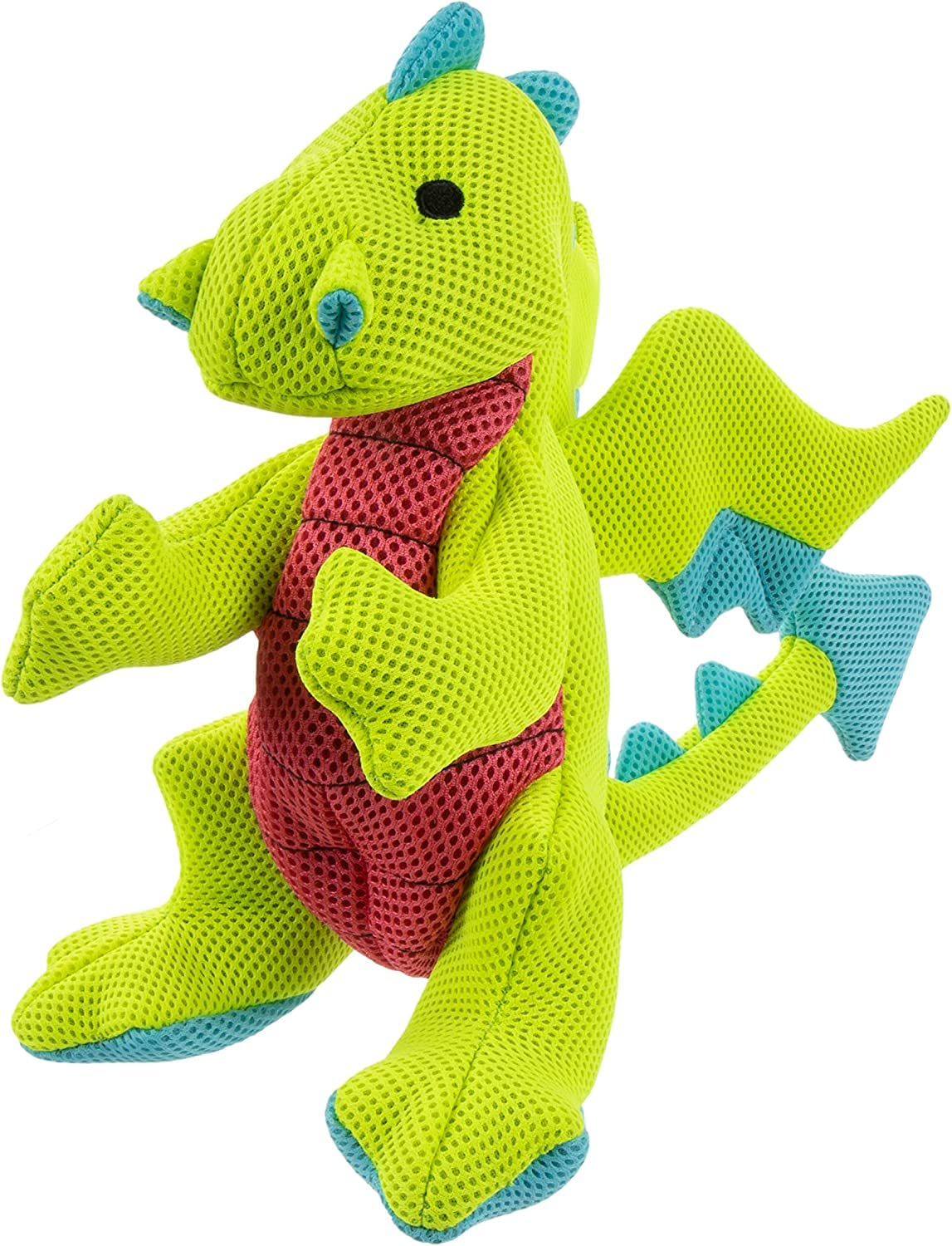 goDog Mesh Dragons Squeaky Plush Dog Toy, Double Chew Guard Technology - Green, Large Double Chew Guard Dragon