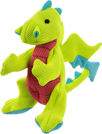 goDog Mesh Dragons Squeaky Plush Dog Toy, Double Chew Guard Technology - Green, Large Double Chew Guard Dragon