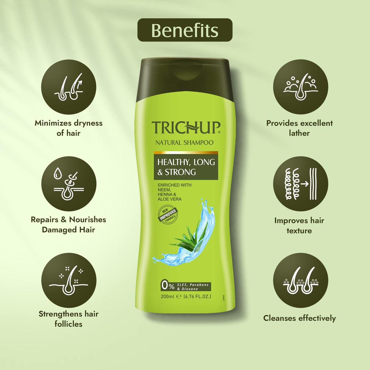 Trichup Healthy, Long & Strong Hair Shampoo - with The Natural Goodness of Aloe Vera, Neem & Henna (200ml)