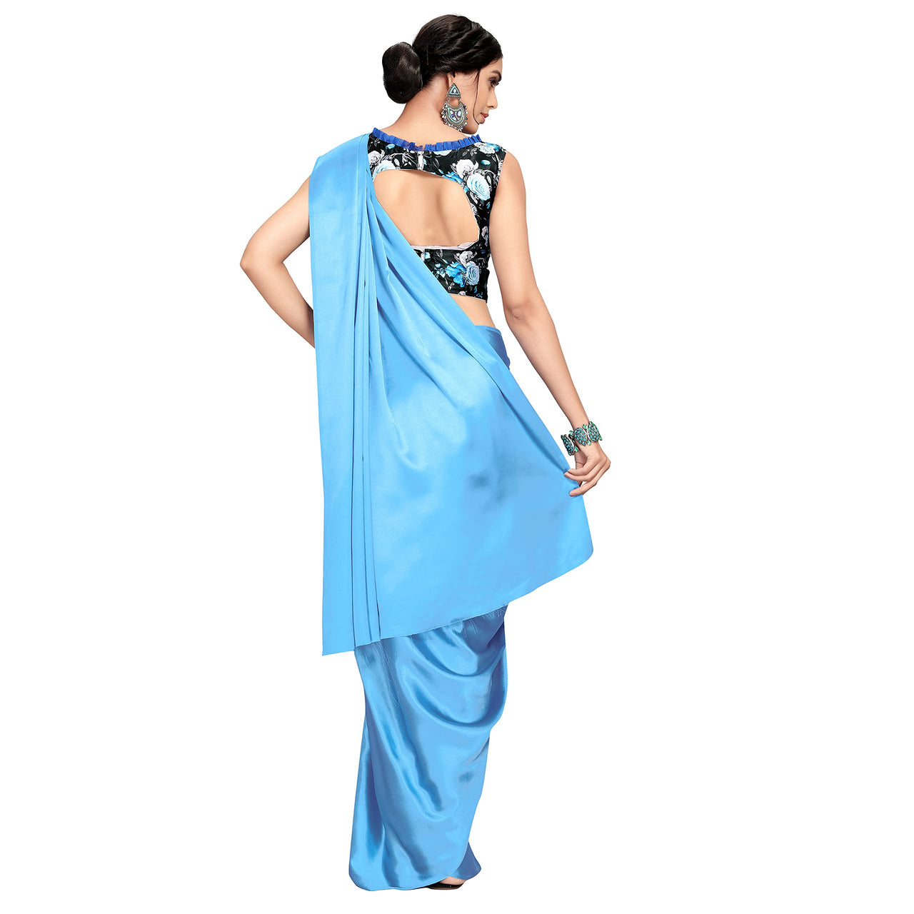 Cloud walker Women Soft Satin Silk Saree With Digital Printed Unstiched Blouse Piece(5.5m Saree +0.8m Blouse Piece).