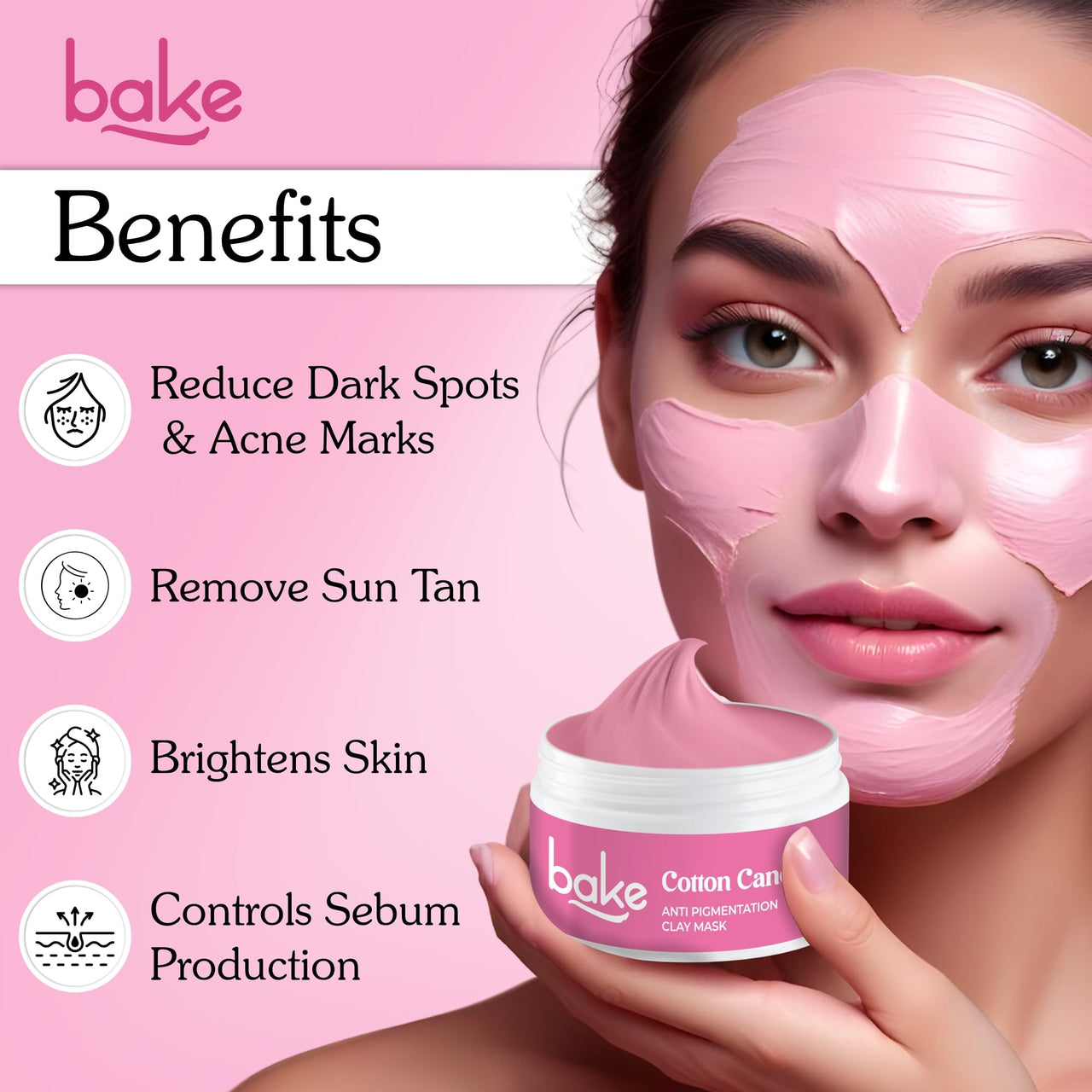 BAKE Anti Pigmentation Clay Mask with 2% Alpha Arbutin for Pigmentation, Dark Spots & Circles, Tan Removal | Anti Pigmentation Kaolin Clay Mask For Skin Brightening & Glowing | For Men & Women | 100g