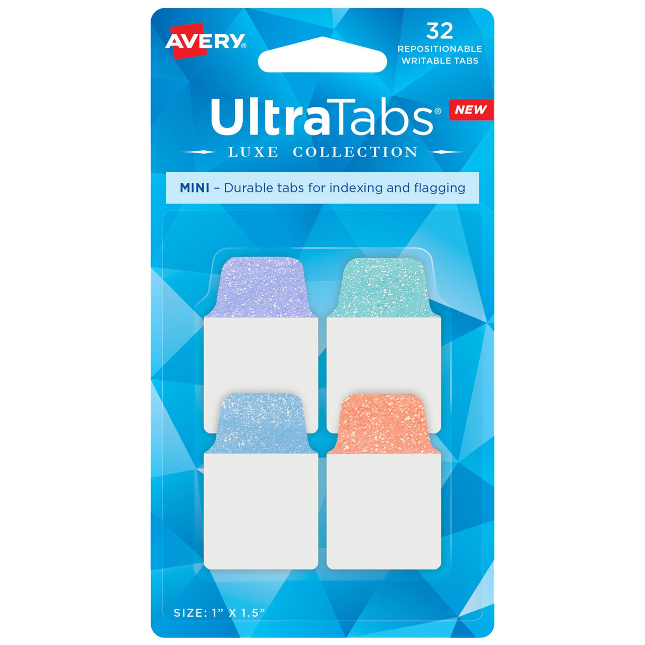 Avery Mini Ultra Tabs, 1" x 1.5", Pastel Sparkle Shimmer Designs, 32 Repositionable Page Tabs (74149) 32 tabs