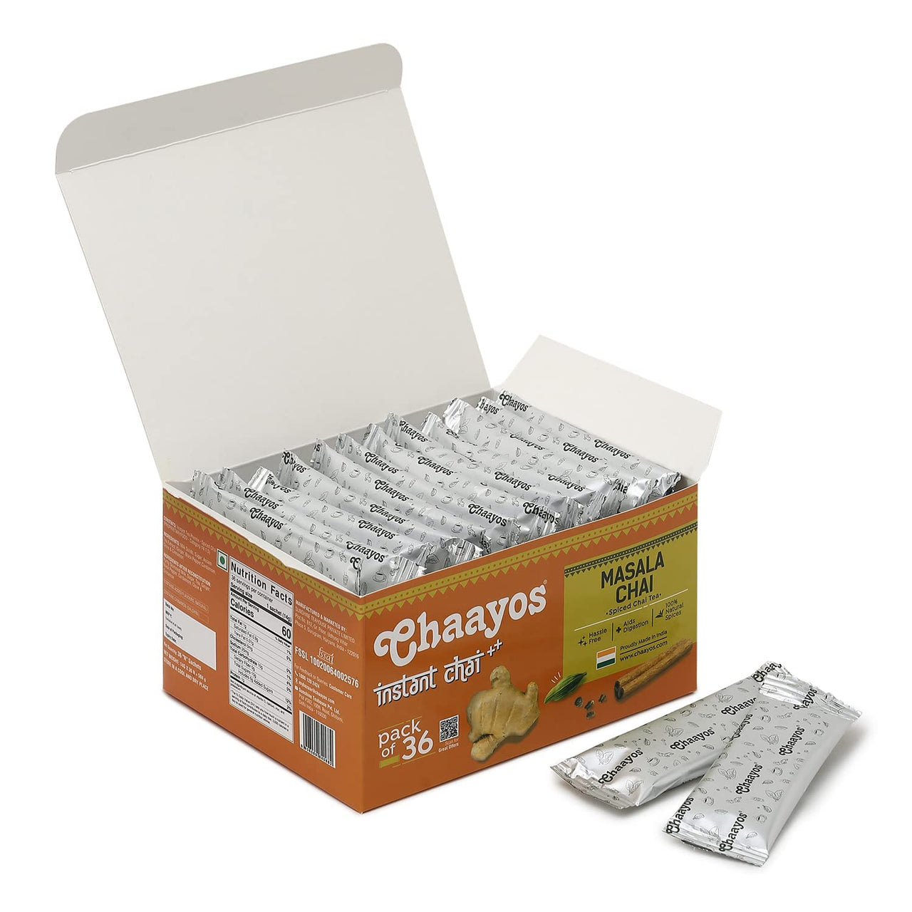Chaayos Instant Tea Premix - Masala Chai Flavour - Regular Sugar (14 Grams * 36 Sachets) (Makes 504g) | Masala Tea Powder | Premix Tea | Masala Chai | Assam Tea | Desi Chai