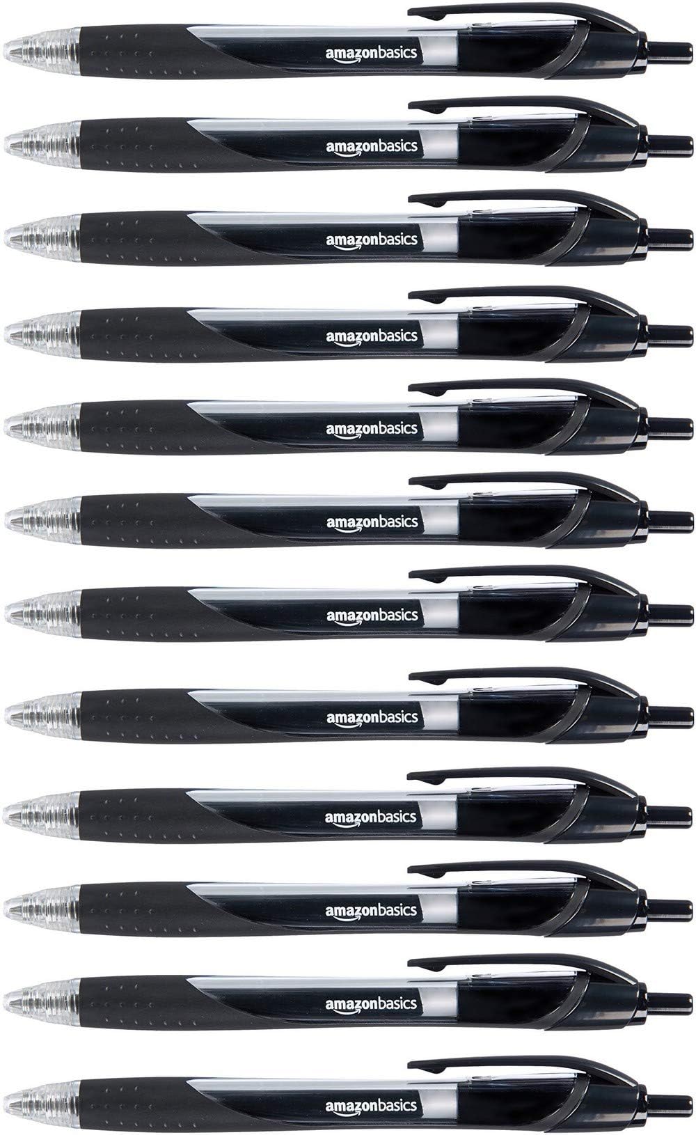 Basics Retractable Gel Ink Pens - Fine Point Pen, Black, 12-Pack