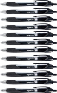 Basics Retractable Gel Ink Pens - Fine Point Pen, Black, 12-Pack