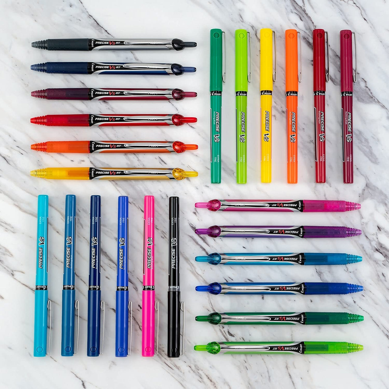 PILOT Precise V5 RT Refillable & Retractable Liquid Ink Rolling Ball Pens, Extra Fine Point (0.5mm) Black Ink, 3-Pack (26052) 3 Count (Pack of 1) Pens + Pens, Assorted Color Inks (Ball Pens)