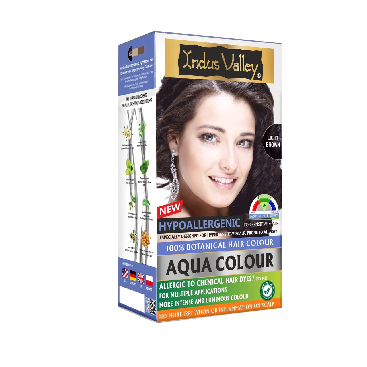 INDUS VALLEY Hypo Allergic Aqua Colour 100% Botanical Hair Colour, 30ml + 200g - Light Brown (Pack of 1)