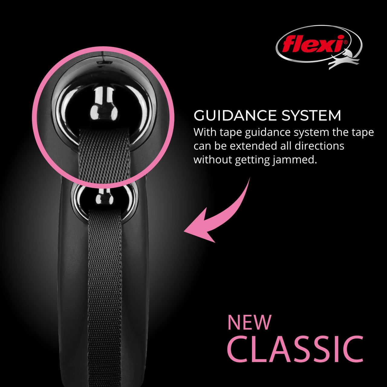 FLEXI New Classic Retractable Dog Leash (Tape), 16 ft, Small, Black Small - 16 ft