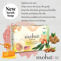 moha: Scrub Soap For Soft, Hydrate & Nourished Skin, Face With Walnut, Almond Oil & Honey Unisex Bathing Bar - 100gm (Pack of 6)
