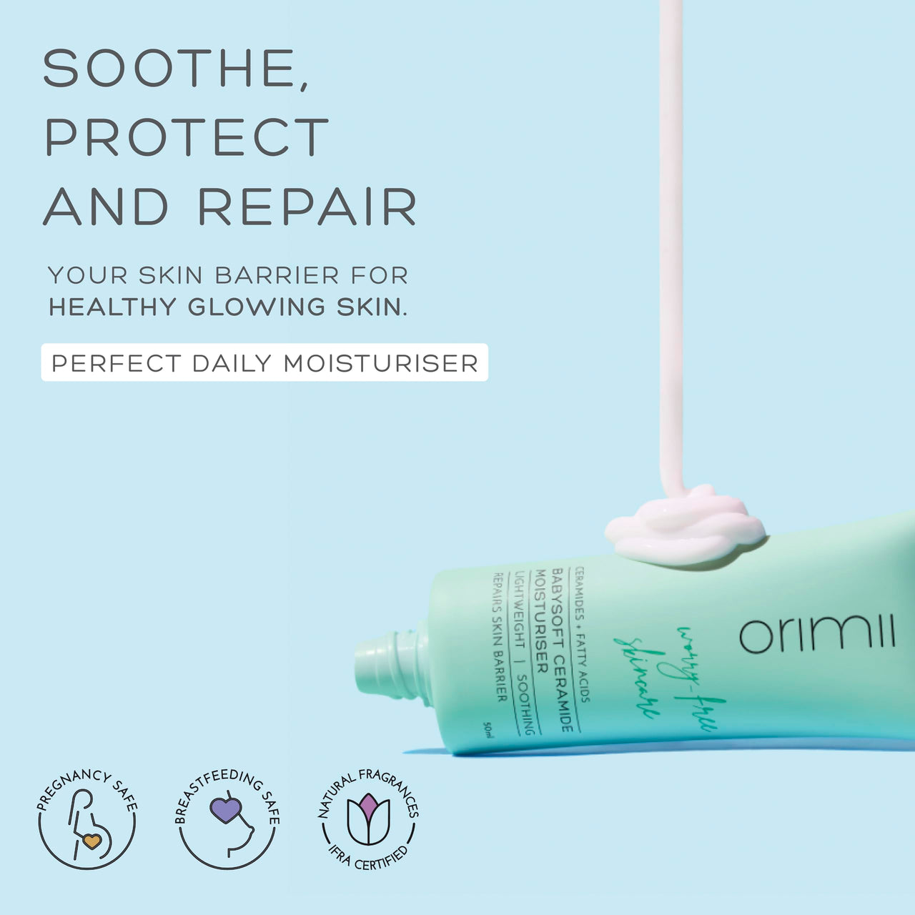 Orimii Face Moisturizer with Ceramide For Skin Barrier Repair | Lightweight & Non Sticky Face Cream for New & Expecting Mothers - Pregnancy & Breastfeeding Safe (50ml)