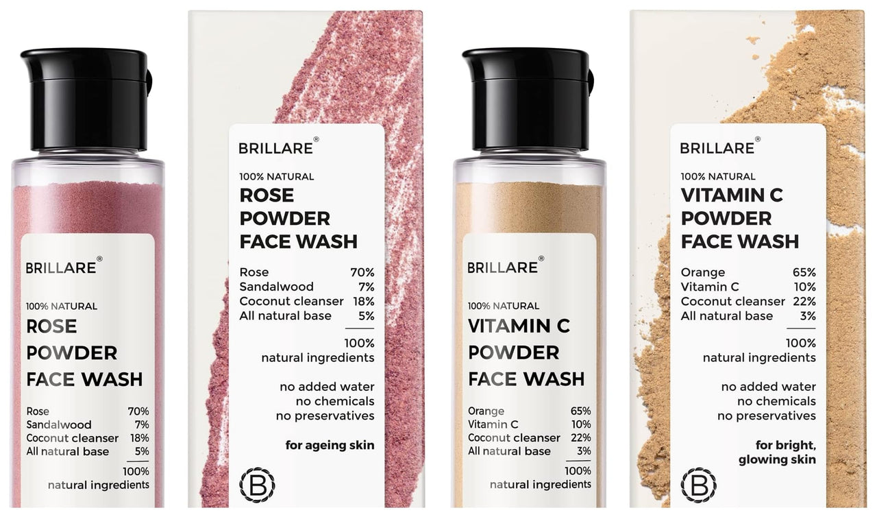 Brillare Rose Face Wash | Anti Ageing Skin | Sandalwood & Coconut Face Wash for Hydration| 30g & Brillare Vitamin C Face Wash| 30g Combo