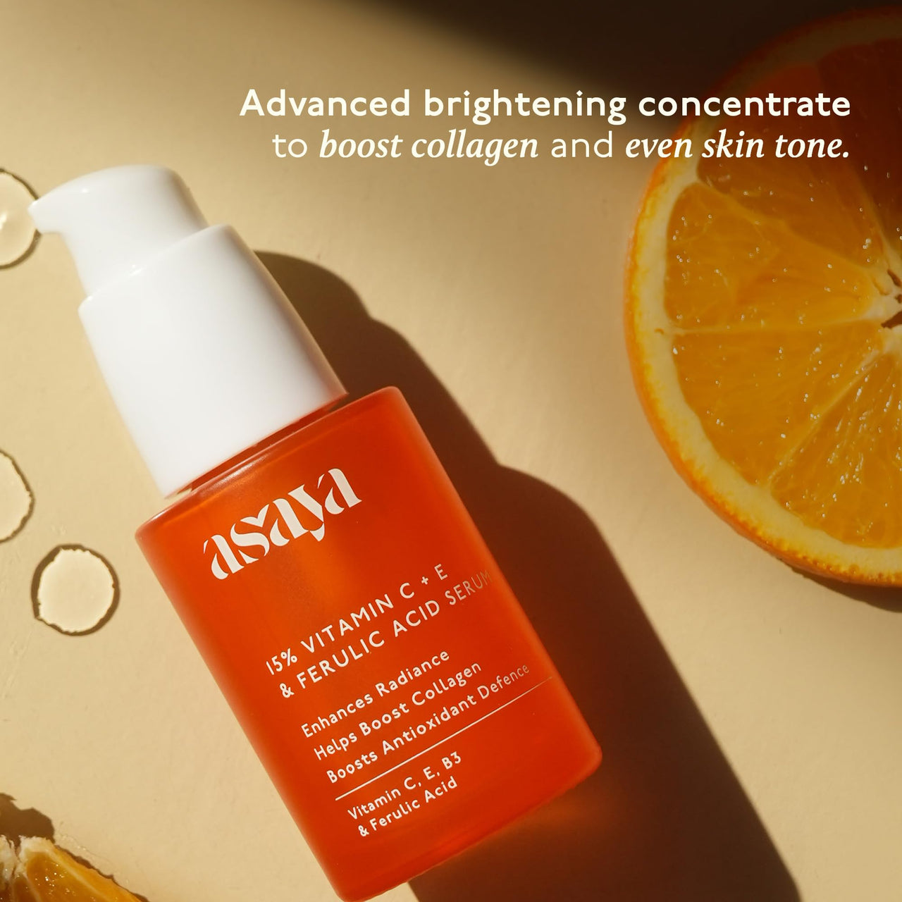 Asaya 15% Vitamin C Face Serum | Brightens Skin, Fades Dark Spots & Boosts Collagen | With Vitamin E for Hydration & Barrier Repair | 3-O-Ethyl Ascorbic Acid & Ferulic Acid | Evens Skin Tone & Lightweight | Non-Greasy, Non-Comedogenic & Non-Irritating | O