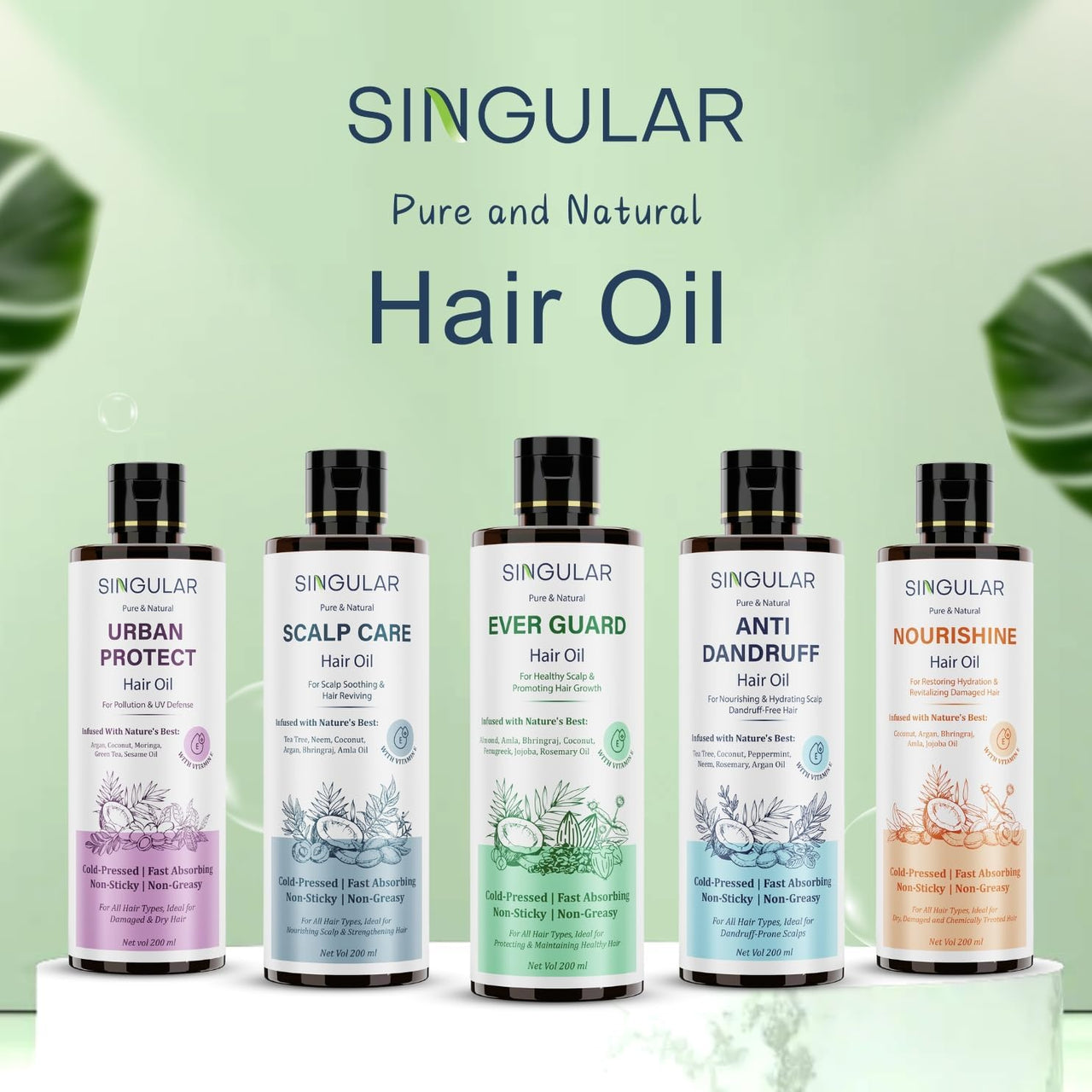 Singular Nourishine Hair Oil for Dry, Frizzy, Low Porosity Hair, Cold Pressed with Argan, Jojoba, Bhringraj & More - 100 ml