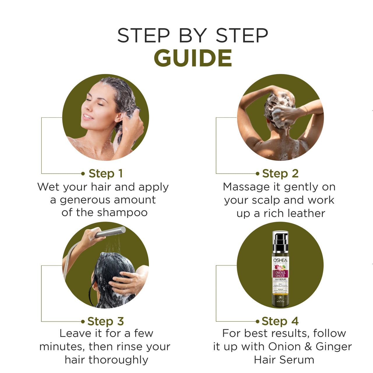 Oshea Herbals Natural Hair Growth Shampoo for Men & Women | Deep Nourishment, Promotes Hair Growth with Controlled Hairfall | Enriched with Onion Bulb & Ginger Extract - 300ml