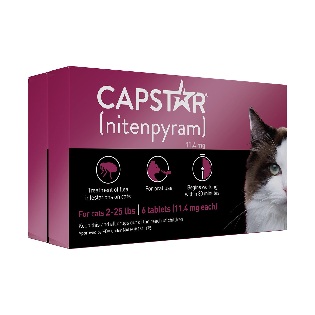 CAPSTAR (nitenpyram) Oral Flea Treatment for Cats, Fast Acting Tablets Start Killing Fleas in 30 Minutes, Cats 2-25 lbs, 12 Doses 12 Count