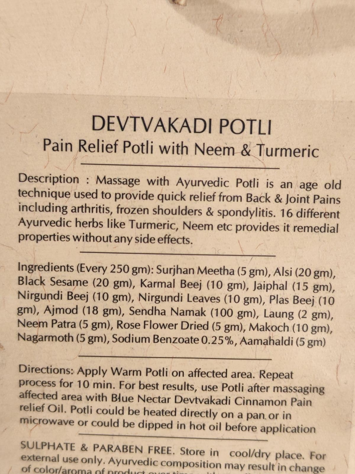 Blue Nectar Ayurvedic Herbal Compress Potli with Neem & Turmeric | Natural Pain Relief Ingredients for Joint Pain, Body Pain, Legs Pain and Back Pain Relief 175g
