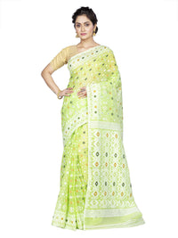 T.J. SAREES Women's  Jamdani Silk Blend Saree Without Blouse Piece