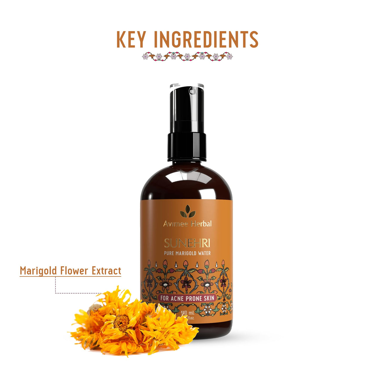 AVIMEE HERBAL Sunehri Pure Marigold Water | For Acne Prone Skin | With Calendula Extracts | 110 Ml, Pack of 1