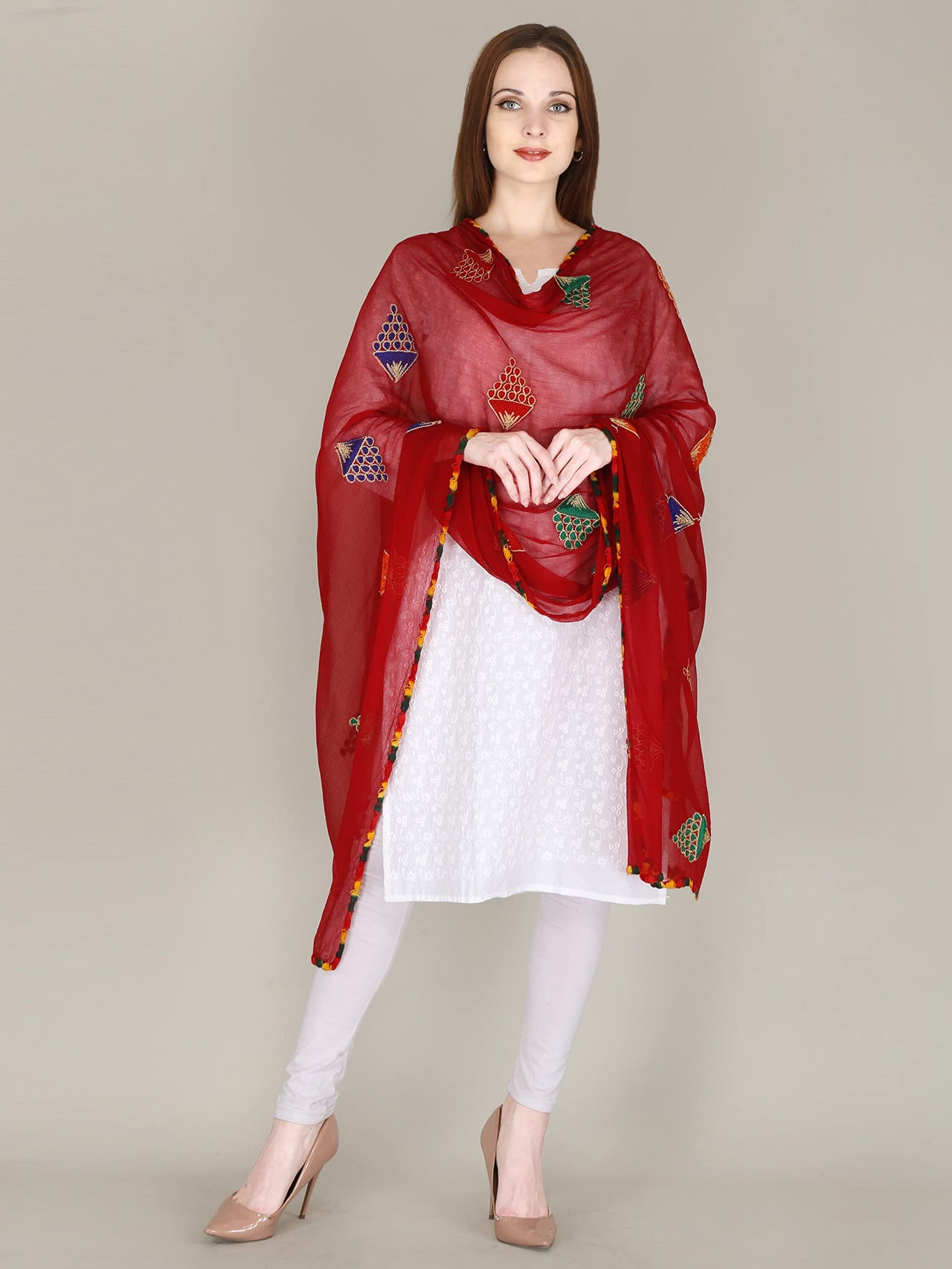 DIAMO Embroidered Chiffon Women's  Dupatta