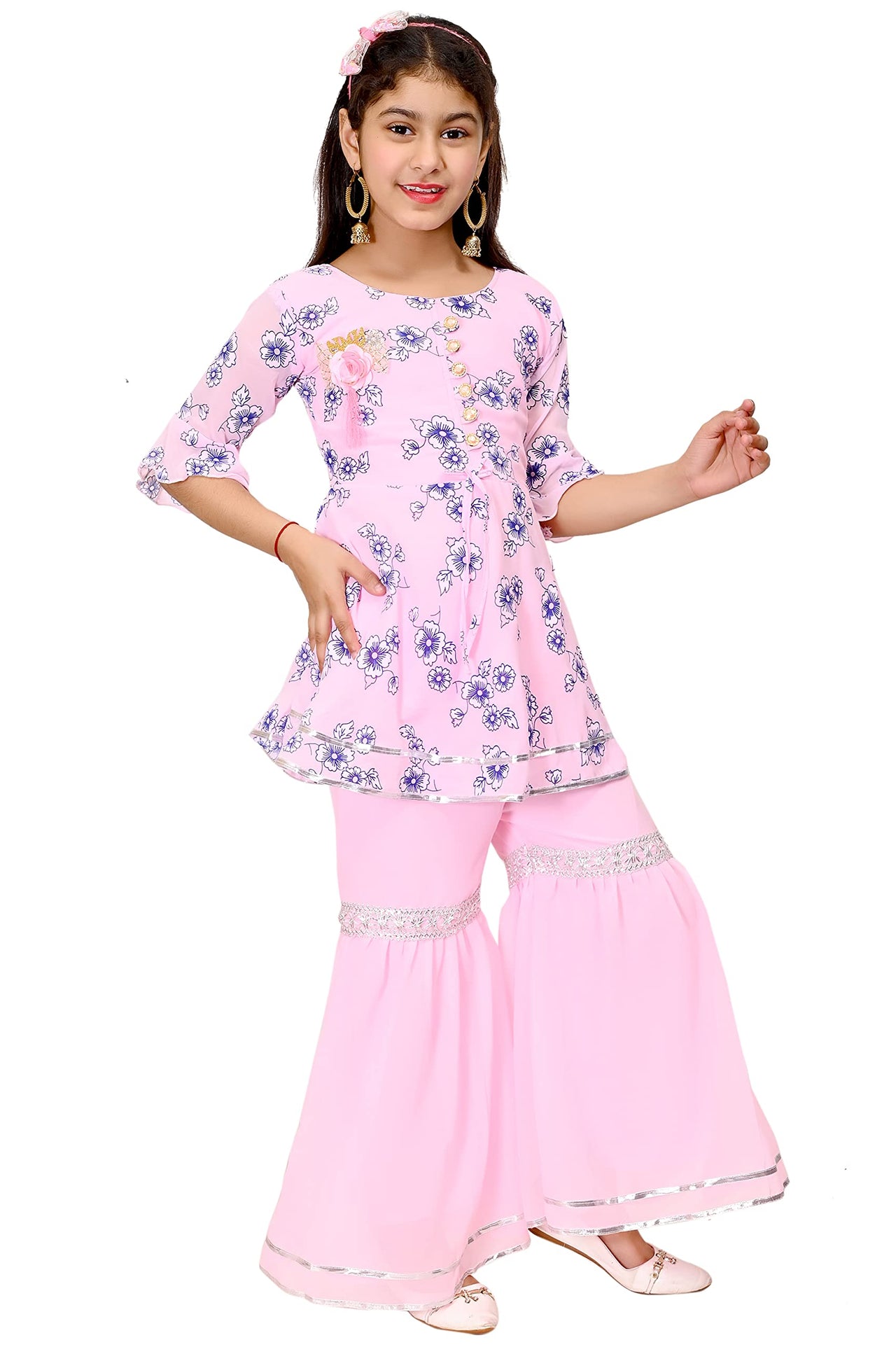 FNOCKS Girls Georgette Anarkali Kurta and Sharara Pants 7 Years-8 Years
