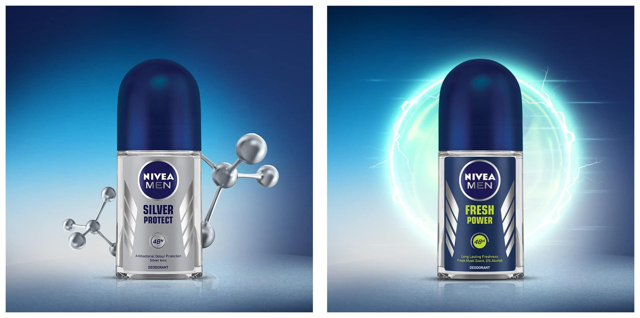 NIVEA Men Deodorant Roll On, Fresh Power, 50ml And NIVEA Men Deodorant Roll On, Silver Protect, 50ml