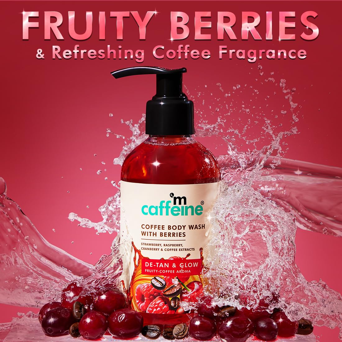 mCaffeine Coffee Body Wash With Berries | Tan Removal & Deep Cleansing | Vitamin C Rich Berries for Glowing Skin | Nourishes & Softens Skin | Fruity Fragrance Shower Gel for Men & Women - 300ML