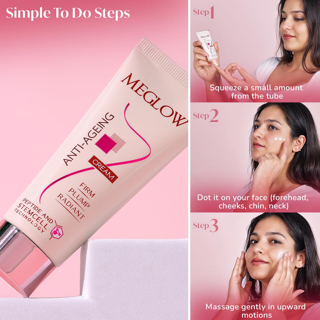 Meglow Anti Ageing Cream 30 gm Combo Pack of 2 with Pure Radiance|High Potency Peptides Firming Helps Hydrating, Toning, Brightens and Rejuvenating Dull Skin