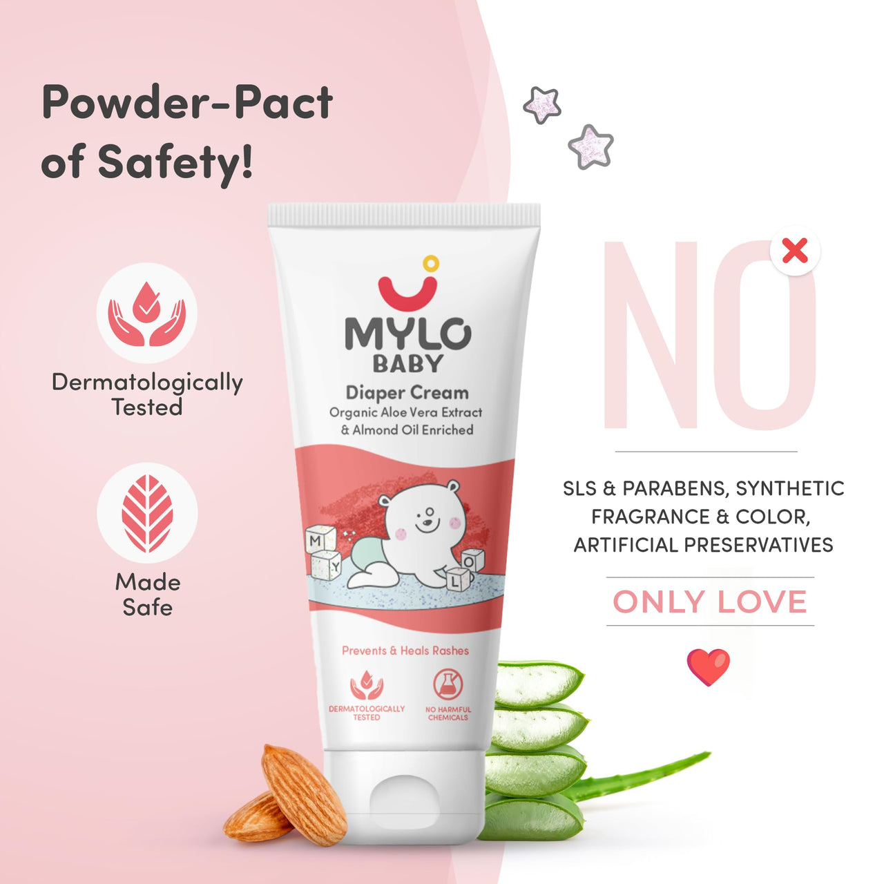 Mylo Baby Diaper Rash Cream 50gm | Prevents and Heals Rashes | With 15% Zinc Oxide | Care with Aloe Vera, Almond Oil & Vitamin E