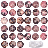 100Pcs Natural Crystal Beads Stone Gemstone Round Loose Energy Healing Beads with Free Crystal Stretch Cord for Jewelry Making (Pink Black Rhodonite, 6MM) Pink Black Rhodonite