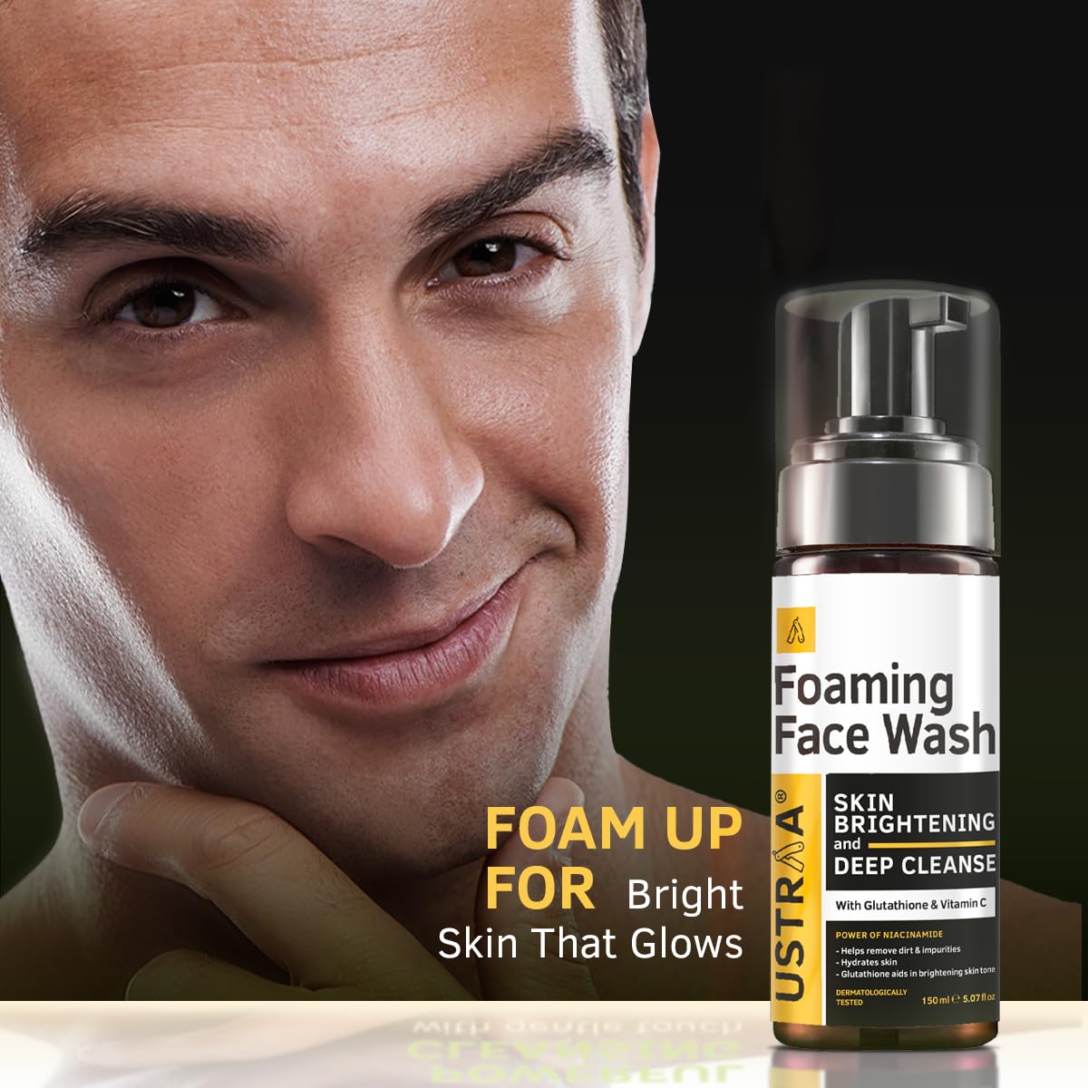 Ustraa Foaming Face Wash - 150ml - Skin Brightening & Deep Cleanse | with Glutathione & Vitamin C | Helps in Effective Removal of Dirt & Tan | Hydrates Skin | NO SLS, NO PARABEN