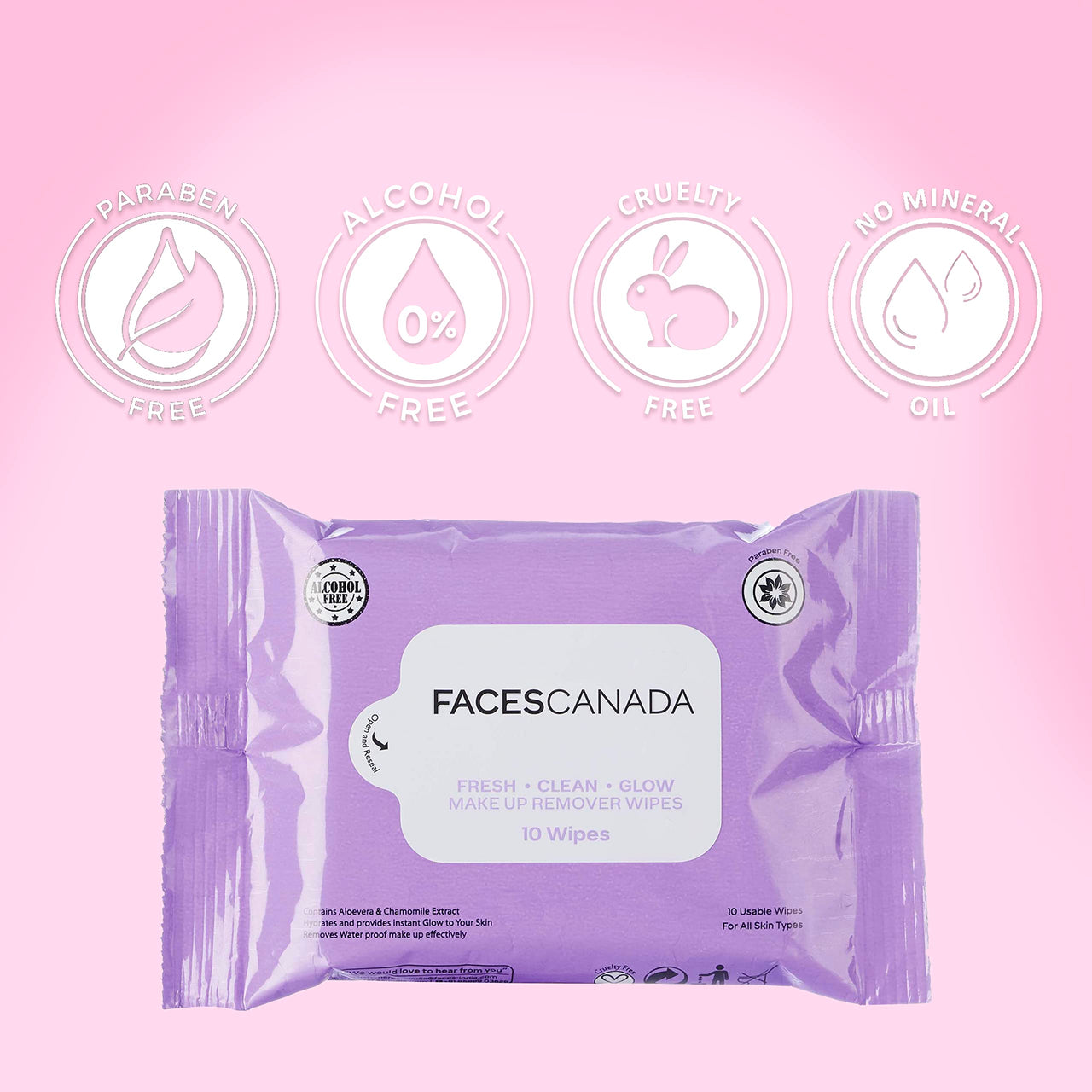 FACESCANADA Fresh Clean Glow Makeup Remover Wipes - 10 Wipes | Gentle Purifying | Ultra Soft | Instant Cleansing For All Skin Types | Hydrates & Moisturizes Skin | No Alcohol | No Parabens