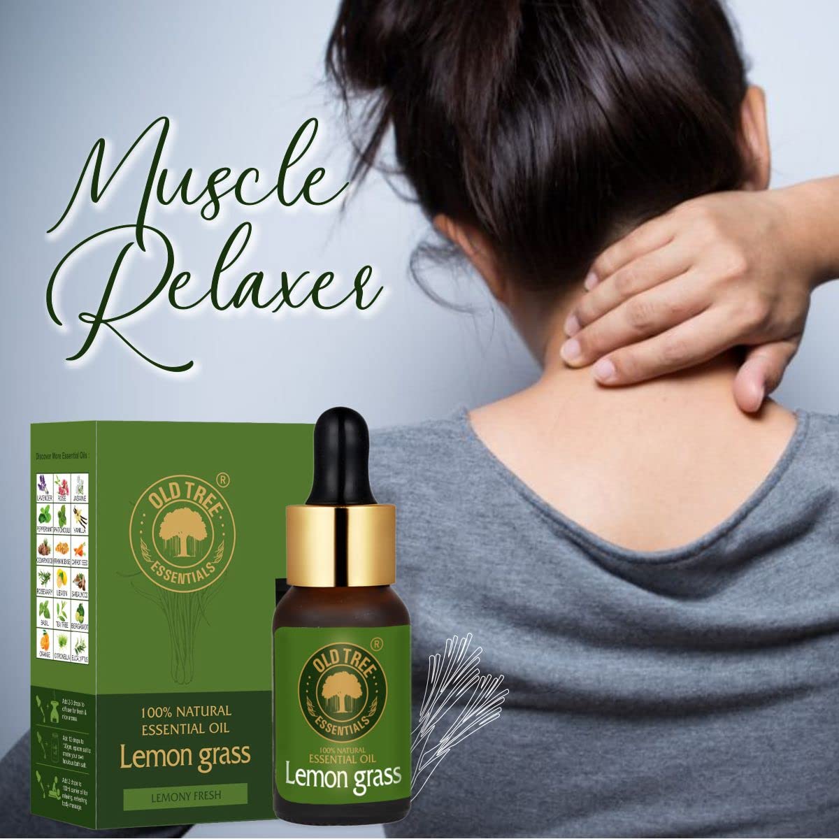 Old Tree Lemongrass Essential Oil (15ml) - for Skin, Hair Care, Insect Repellant, Home Fragrance and Aromatherapy - Pure and Natural Undiluted Oil with Glass Dropper