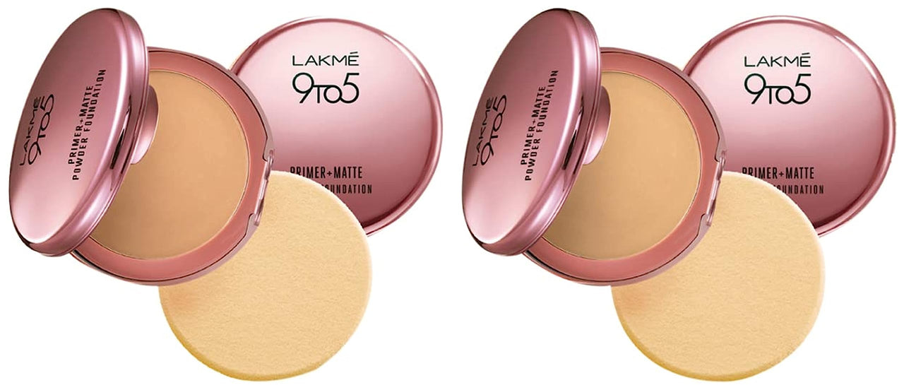 Lakmé 9 to 5 Primer with Matte Powder Foundation Compact, Ivory Cream, 9g And Lakmé 9 to 5 Primer with Matte Powder Foundation Compact, Silky Golden, 9g