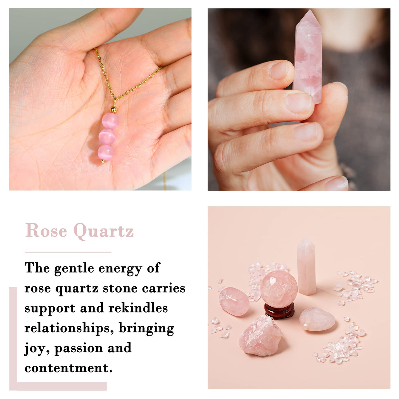 Rose quartz necklace pink necklace for women, crystal jewelry as spiritual gifts for daughter pink beaded necklace as rose quartz jewelry for friends crystal pendant necklace healing gifts for girls pink rose quartz