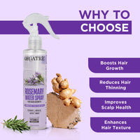 Orgatre Rosemary Water Spray for Hair Growth & Controls Hairfall with BIOTIN | Pure Natural Green Extraction Technologies | Controls Dandruff & Itchiness | Enhances Hair Texture & Shine | Non-Greasy & Fast Absorbing | 200 ml