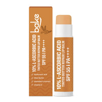 BAKE 10% L-Ascorbic Acid Tinted Butter Brightening Lip Balm SPF 55 PA++++ with Kojic Acid 24 Hour Moisturization | For Dark, Pigmented, Dry & Chapped Lips | De-Tan Lip Balm | For Men & Women - 5g