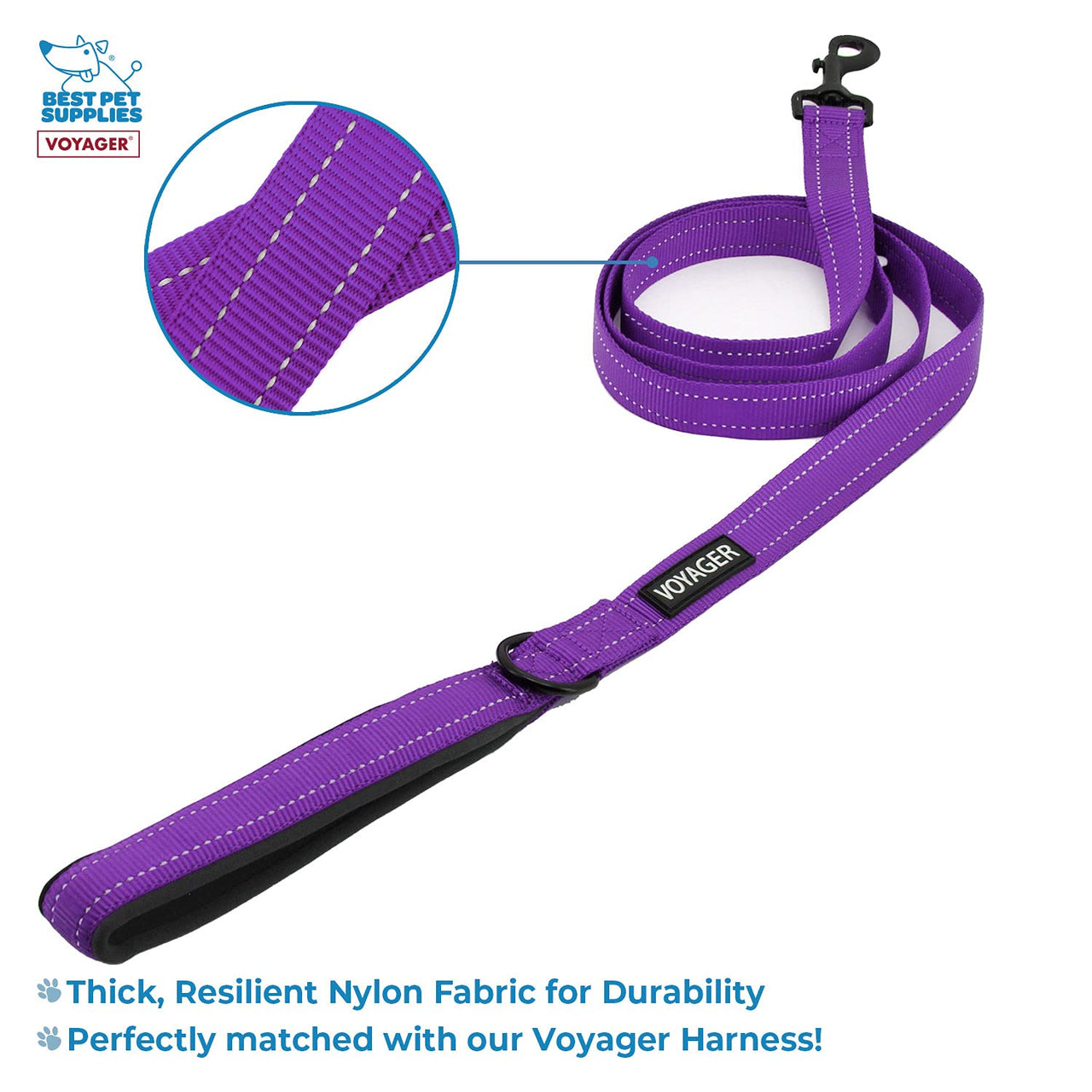 Voyager Dog Harness Dual Leash Attachment No-Pull Control Adjustable Soft but Strong Pet Harness for Medium and Large Dogs with 3M Reflective Technology - Harness Leash Set (Purple Lattice), M M (Chest: 20 - 25") Harness Leash Set (Purple Nylon)