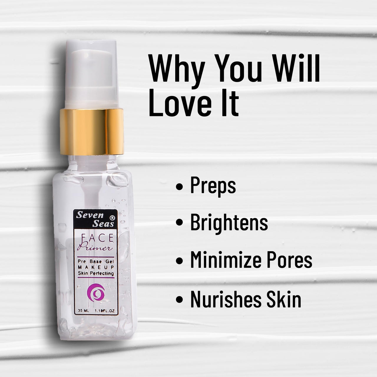 Seven Seas Gel Base Face Primer Skin Perfector Oils Absorbing, Moisturises and Smooths Skin, Long-lasting, Matte + Poreless Finish